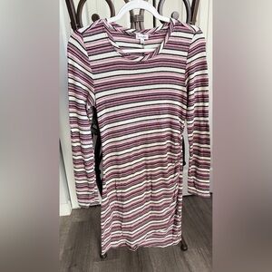 Love, Fire - Striped Long Sleeve Sweater Dress - Scrunched Side